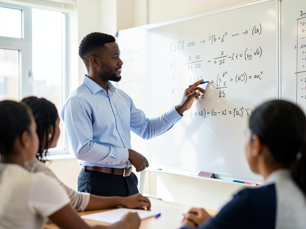 A verified Ghanaian teacher explaining mathematics at a whiteboard